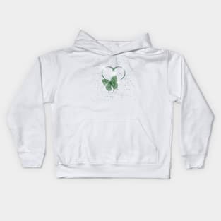 Pretty Green Fluttering Winged Butterfly Insect & Heart Kids Hoodie